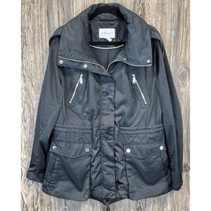 BCBGeneration Jacket Utility Military XL Grey Zip Cinch Waist Hood Moto Edgy